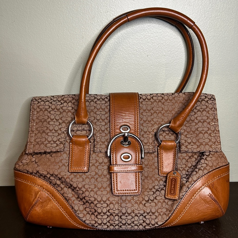 Coach Tan and Brown Signature Satchel